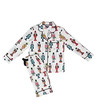 Katie Kime Nutcracker Woven Long Sleeve Notch Collar Long Holiday Pajama Set