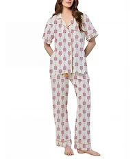 Katie Kime Pickleball Print Woven Short Sleeve Notch Collar Long Pajama Set