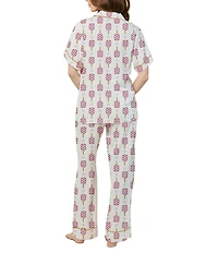 Katie Kime Pickleball Print Woven Short Sleeve Notch Collar Long Pajama Set