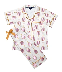 Katie Kime Pickleball Print Woven Short Sleeve Notch Collar Long Pajama Set