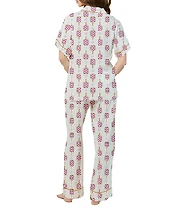 Katie Kime Pickleball Print Woven Short Sleeve Notch Collar Long Pajama Set