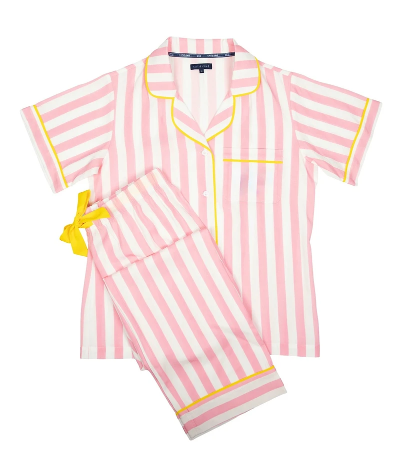 Katie Kime Retro Stripe Woven Top and Pant Pajama Set