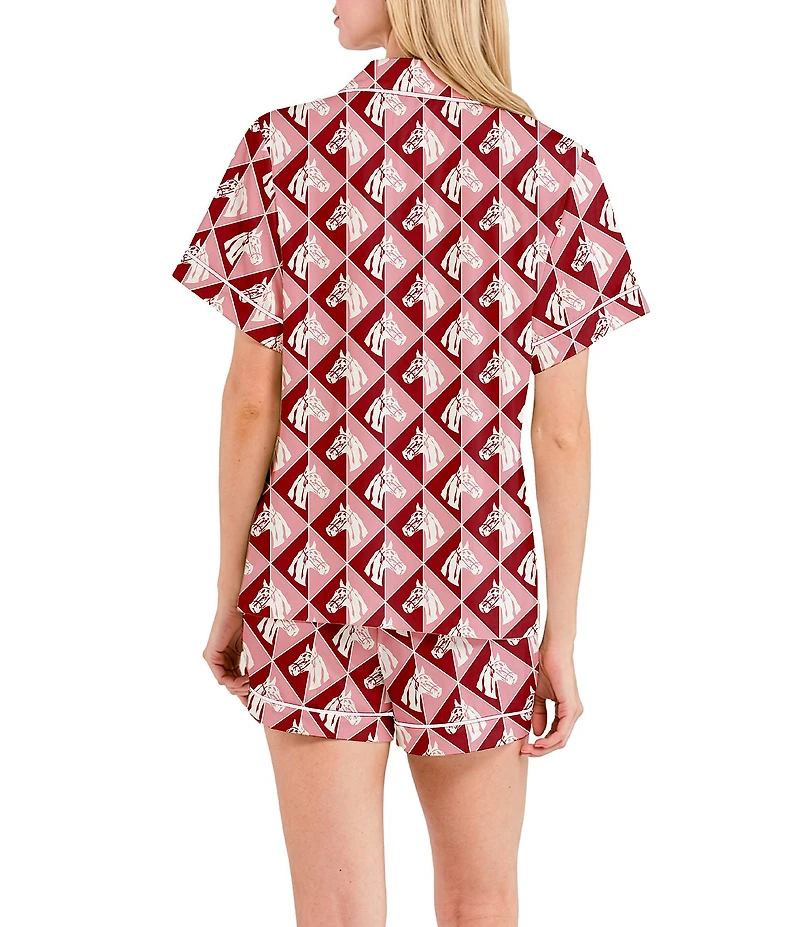 Katie Kime Saddle Club Print Short Sleeve Notch Collar Woven Shorty Pajama Set