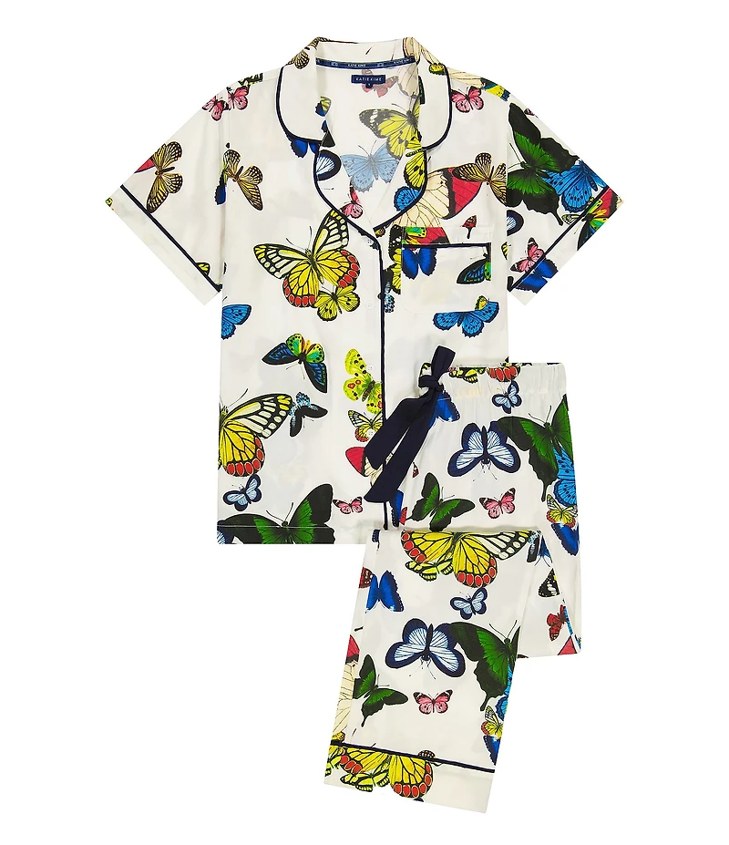 Katie Kime Short Sleeve Notch Collar Woven Metamorphosis Print Pajama Pant Set