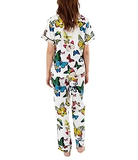 Katie Kime Short Sleeve Notch Collar Woven Metamorphosis Print Pajama Pant Set