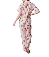 Katie Kime Short Sleeve Notch Collar Woven Zodiac Striped Print Pajama Pant Set