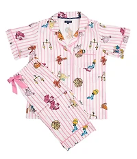 Katie Kime Short Sleeve Notch Collar Woven Zodiac Striped Print Pajama Pant Set