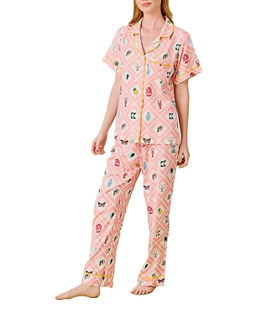 Katie Kime Story Print Woven Pant Pajama Set