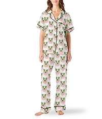 Katie Kime Summer Bouquet Woven Short Sleeve Notch Collar Pajama Pant Set