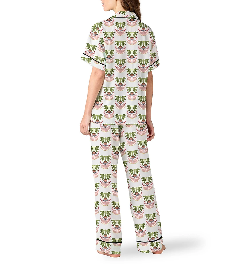 Katie Kime Summer Bouquet Woven Short Sleeve Notch Collar Pajama Pant Set