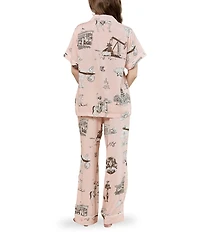 Katie Kime Texas Toile Woven Short Sleeve Notch Collar Long Pajama Set