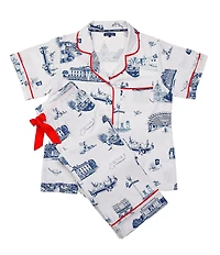 Katie Kime Washington DC Toile Woven Short Sleeve Notch Collar Long Pajama Set