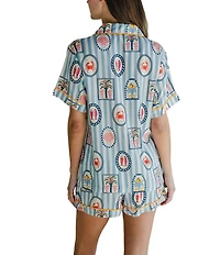 Katie Kime Woven Amalfi Cape Cod Print Short Sleeve Notch Collar Shorty Pajama Set