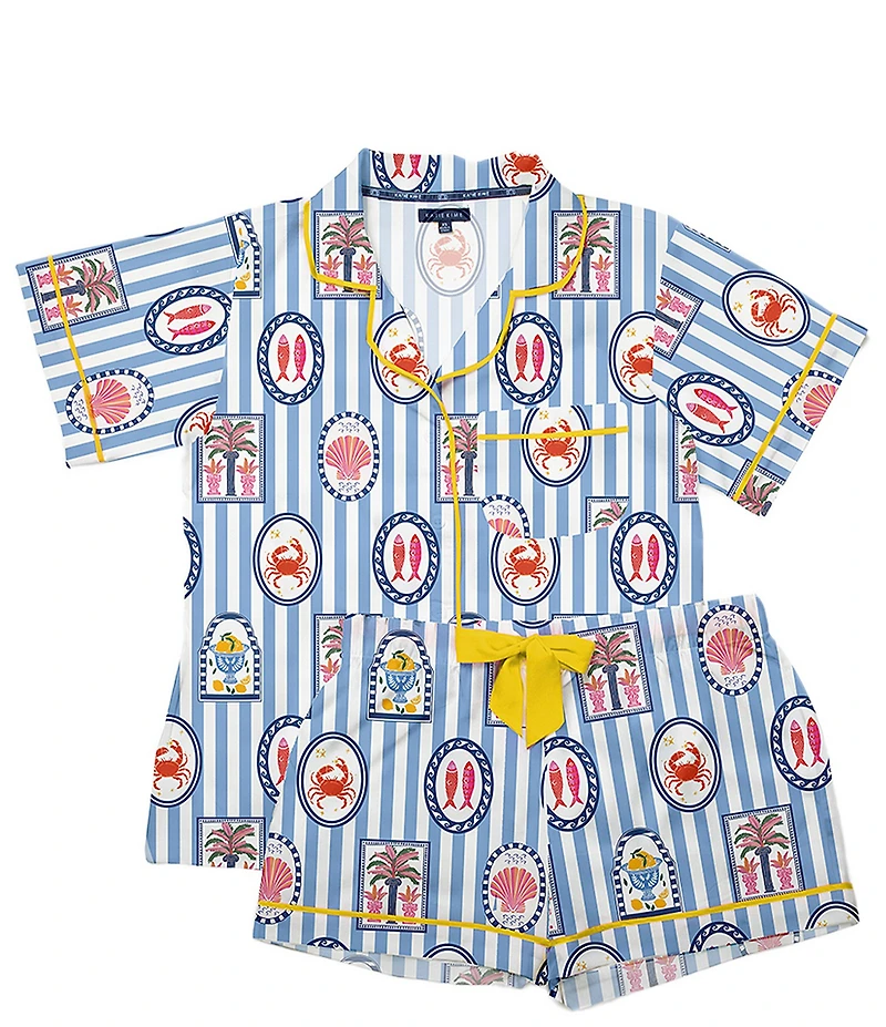 Katie Kime Woven Amalfi Cape Cod Print Short Sleeve Notch Collar Shorty Pajama Set