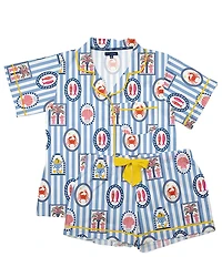 Katie Kime Woven Amalfi Cape Cod Print Short Sleeve Notch Collar Shorty Pajama Set