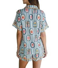 Katie Kime Woven Seaside Stripe Print Short Sleeve Notch Collar Shorty Pajama Set