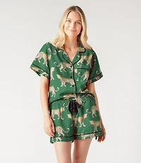 Katie Kime Woven Cheetah Print Shorty Pajama Set