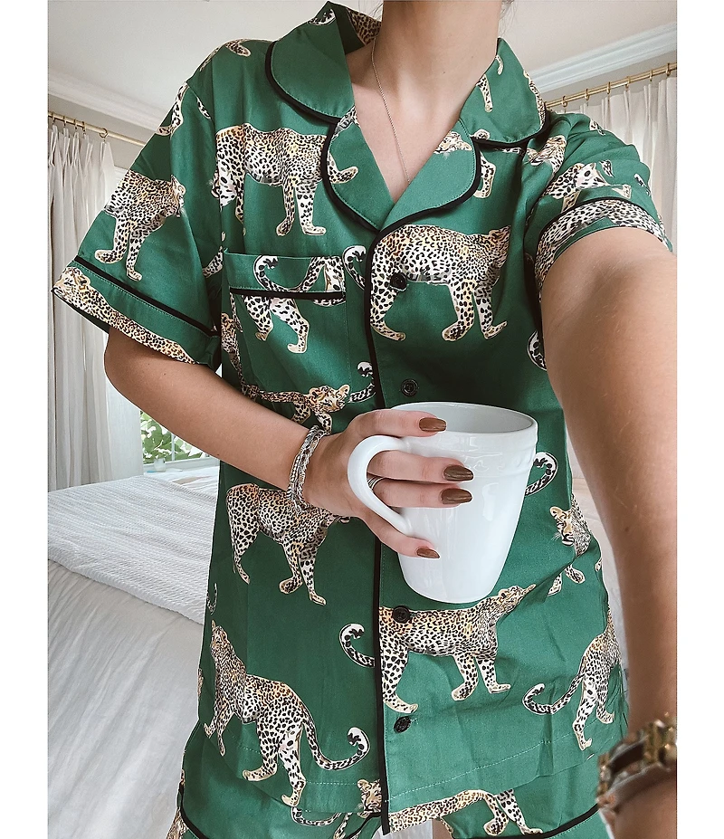 Katie Kime Woven Cheetah Print Shorty Pajama Set