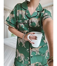 Katie Kime Woven Cheetah Print Shorty Pajama Set