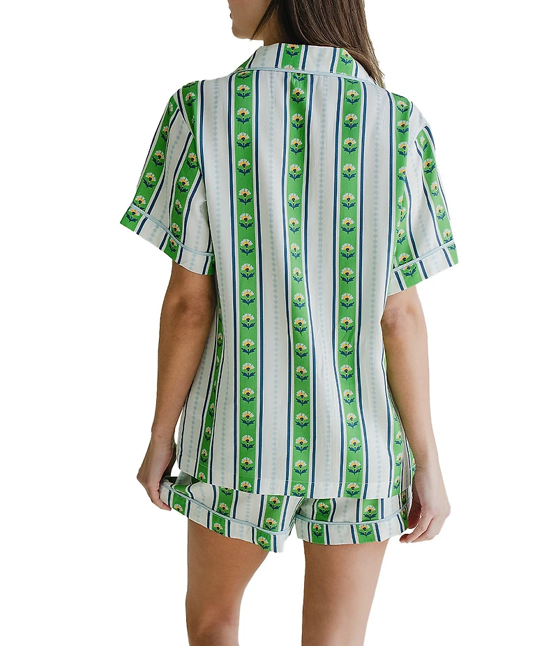 Katie Kime Woven Garden Striped Short Sleeve Notch Collar Shorty Pajama Set