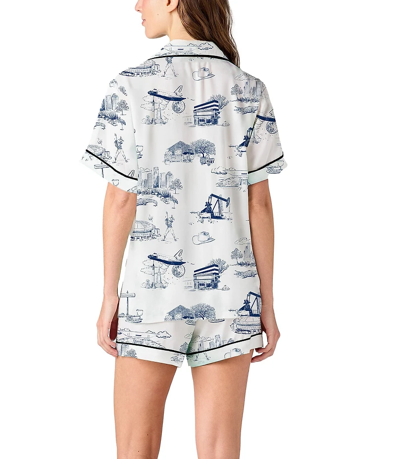 Katie Kime Woven Houston Toile Print Short Sleeve Notch Collar Shorty Pajama Set