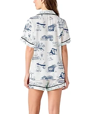 Katie Kime Woven Houston Toile Print Short Sleeve Notch Collar Shorty Pajama Set