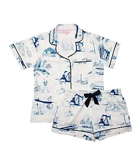 Katie Kime Woven Houston Toile Print Short Sleeve Notch Collar Shorty Pajama Set