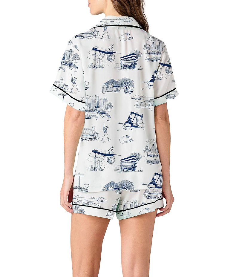 Katie Kime Woven Houston Toile Print Short Sleeve Notch Collar Shorty Pajama Set