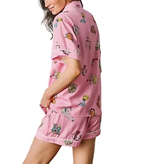 Katie Kime Woven Zodiac Print Short Sleeve Notch Collar Shorty Pajama Set