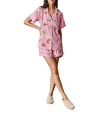 Katie Kime Woven Zodiac Print Short Sleeve Notch Collar Shorty Pajama Set