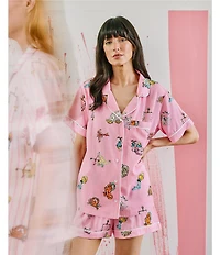 Katie Kime Woven Zodiac Print Short Sleeve Notch Collar Shorty Pajama Set