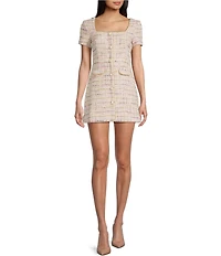 KatieJNYC Anna Square Neck Sleeveless Tweed Dress