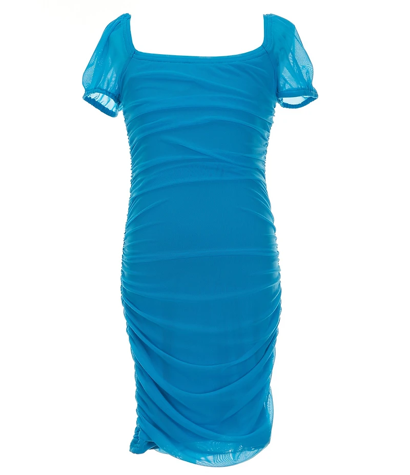 KatieJNYC Big Girls Anya Mesh Ruched Puff Sleeve Dress