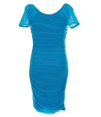 KatieJNYC Big Girls Anya Mesh Ruched Puff Sleeve Dress