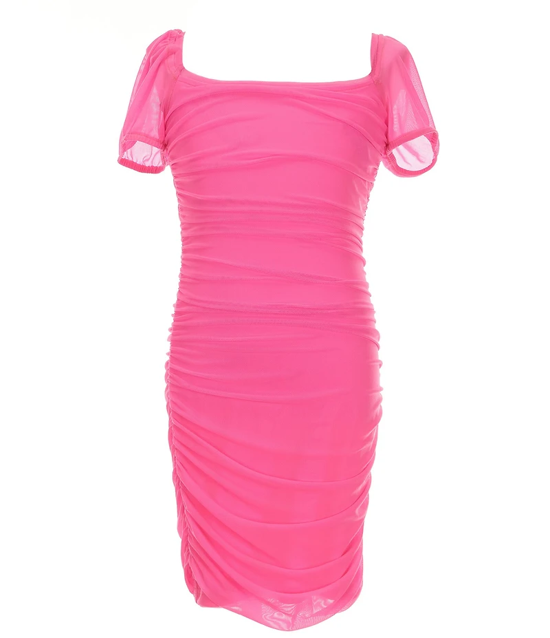 KatieJNYC Big Girls Anya Mesh Ruched Puff Sleeve Dress