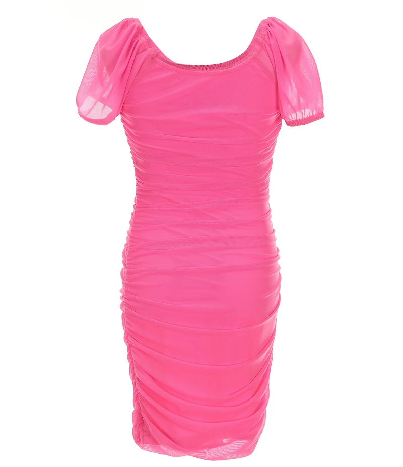 KatieJNYC Big Girls Anya Mesh Ruched Puff Sleeve Dress