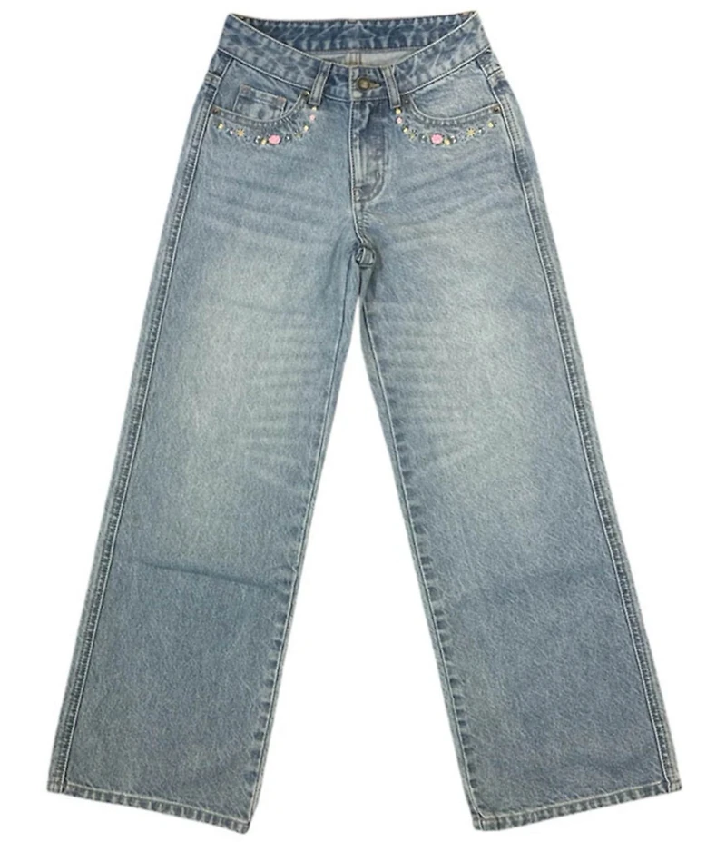 KatieJNYC Big Girls Chicago Bow-Stamped-Pattern Low-Rise Wide-Leg Jeans