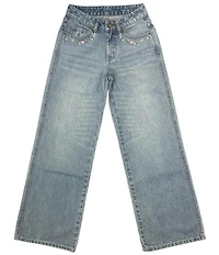KatieJNYC Big Girls Chicago Bow-Stamped-Pattern Low-Rise Wide-Leg Jeans