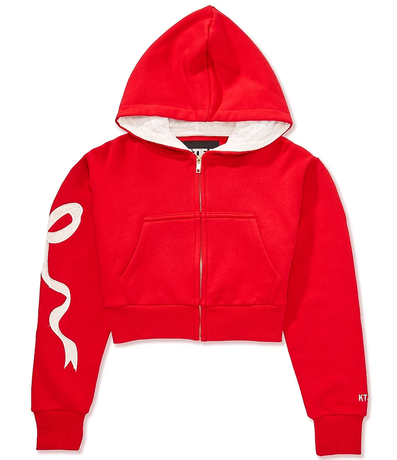 KatieJNYC Big Girls Dylan Bow Crop Zip Hoodie