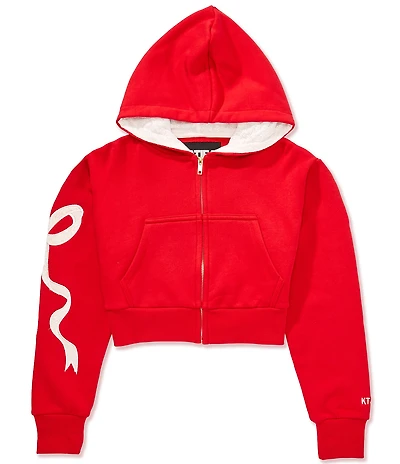 KatieJNYC Big Girls Dylan Bow Crop Zip Hoodie