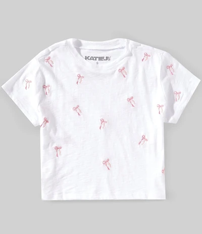 KatieJNYC Big Girls Embroidered Bow Print T-Shirt