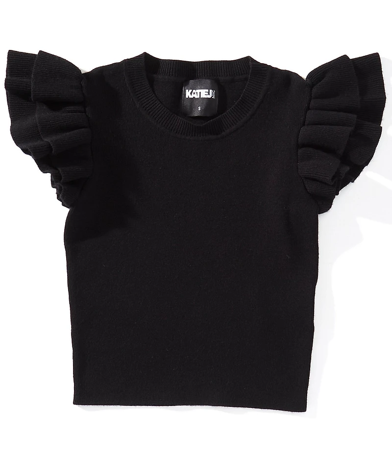 KatieJNYC Big Girls Flutter Sleeve Isla Sweater-Knit Top