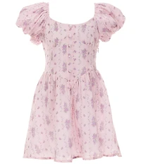 KatieJNYC Big Girls Greta Floral Short Sleeve Smocked Back Fit & Flare Dress