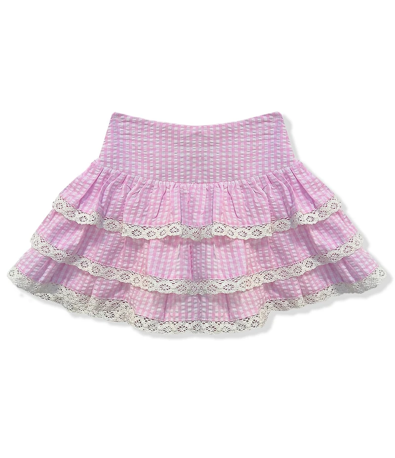 KatieJNYC Big Girls Melody Gingham Eyelet Trim Skirt