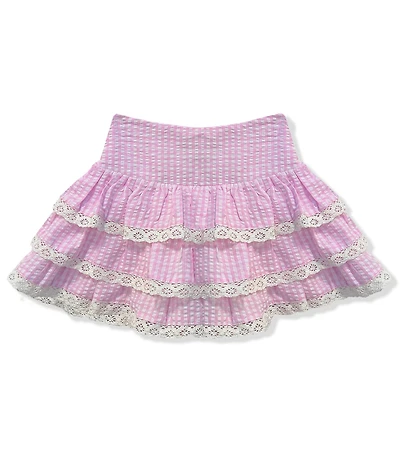 KatieJNYC Big Girls Melody Gingham Eyelet Trim Skirt