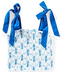 KatieJNYC Big Girls Sunny Floral Print Smocked Tie Shoulder Top