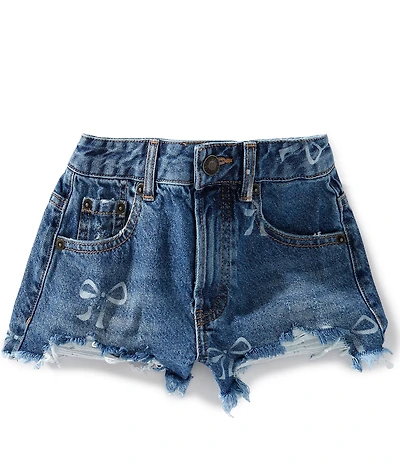 KatieJNYC Big Girls Bow-Printed Distressed Denim Shorts