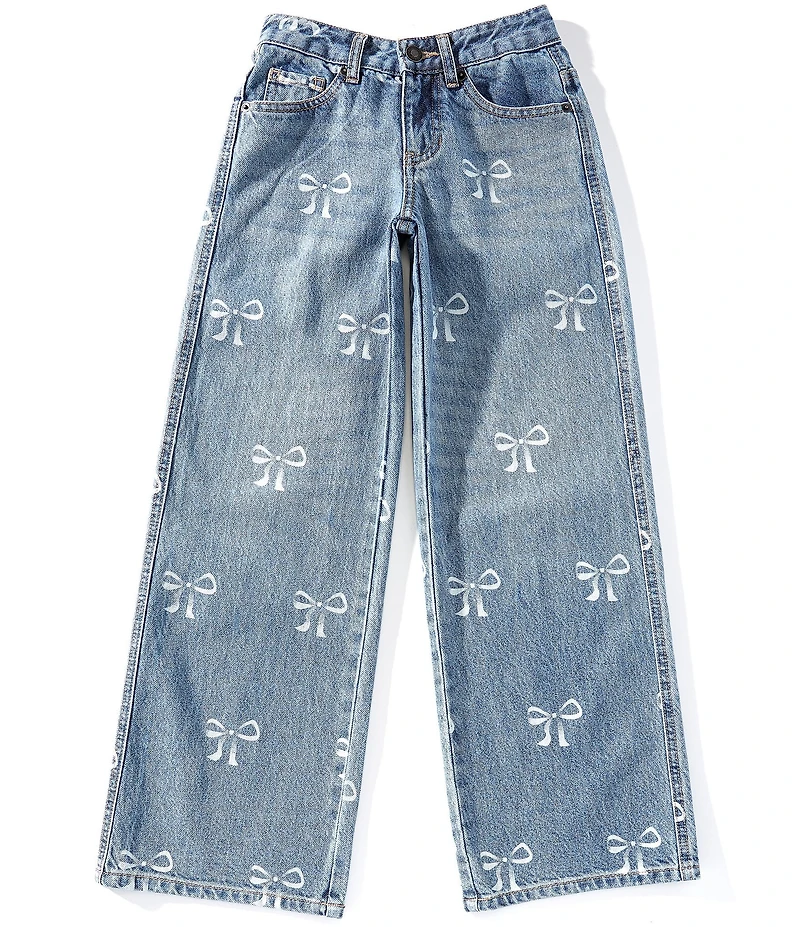 KatieJNYC Big Girls Chicago Bow-Embroidered-Pocket Low-Rise Wide-Leg Jeans