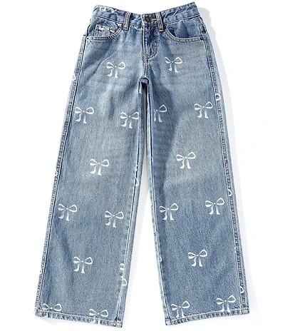 KatieJNYC Big Girls Chicago Bow-Embroidered-Pocket Low-Rise Wide-Leg Jeans