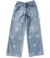 KatieJNYC Big Girls Chicago Bow-Embroidered-Pocket Low-Rise Wide-Leg Jeans